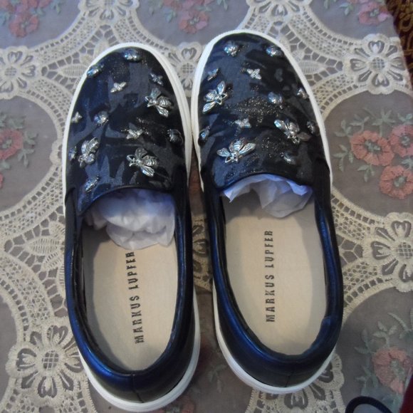 Markus Lupfer Gray/Black Print Silver Tone Metal Embellish Loafer Size 38M - Picture 5 of 14